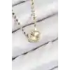 Pirinç Zirkon Taşlı Yonca Model Ezme Zincir Gold Renk Kadın Kolye