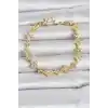 Pirinç Zirkon Taşlı Yonca Model Gold Renk Kadın Bileklik