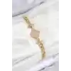 Pirinç Zirkon Taşlı Yonca Model Gold Renk Kadın Bileklik