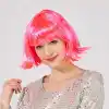 Şeker Pembe Renk Parti Peruğu Küt Saç
