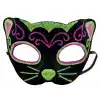 Siyah Kadife Kaplama Üzeri Pembe Yeşil Sim İşlemeli Kedi Maskesi 20x13 cm