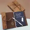 Siyah Yapraklı Deri Defter Ve Kalem Seti
