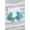 Turkuaz Mineli Lotus Model Pirinç Kadın Küpe