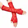 Uzun Zarif Dantel Eldiven Parmaksız Kırmızı 35 cm