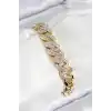 VIP Pirinç Zirkon Taşlı Cuba Model Gold Renk Kadın Bileklik