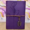 Yaprak Desenli Çizgisiz Deri Defter Mor