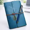 Yaprak Desenli Deri Defter Ve Lacivert Metal Roller Kalem Seti