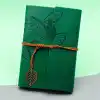 Yeşil Deri Kapaklı Yaprak Desenli Defter