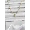 Zirkon Taşlı Kutup Yıldızı Model Pirinç Gold Renk Kadın Kolye