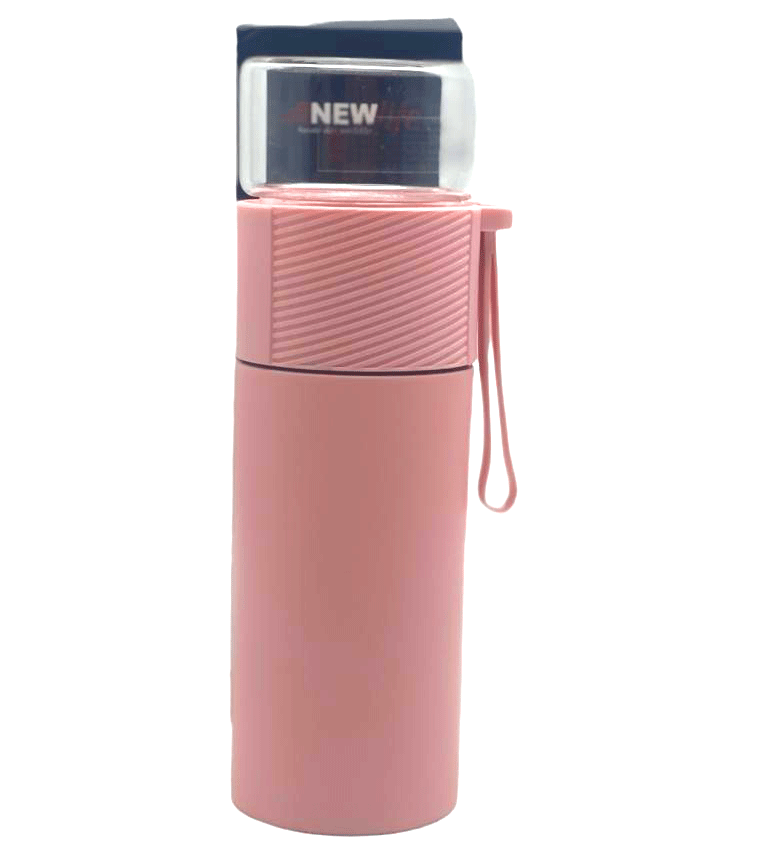 SÜZGEÇLİ CAM KAPAKLI ÇELİK BİTKİ ÇAY TERMOSU 380ML (5069)