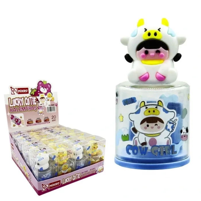 MİKRO SP-7440 LUCKY CUTIE FİGÜRLÜ ÇİFT DELİKLİ HAZNELİ KALEMTRAŞ -TEKLİ