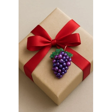 Üzüm Boncuk İşlemeli Broş