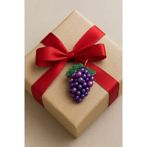 Üzüm Boncuk İşlemeli Broş