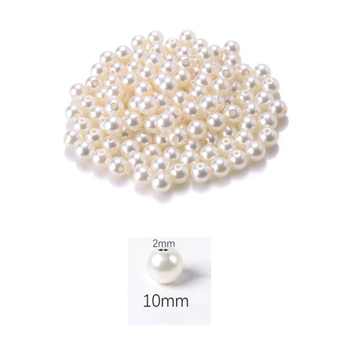 100 gram 10mm Krem Renk Plastik İnci Boncuk Çanta ve Takı Yapım Boncuğu (~190 adet)