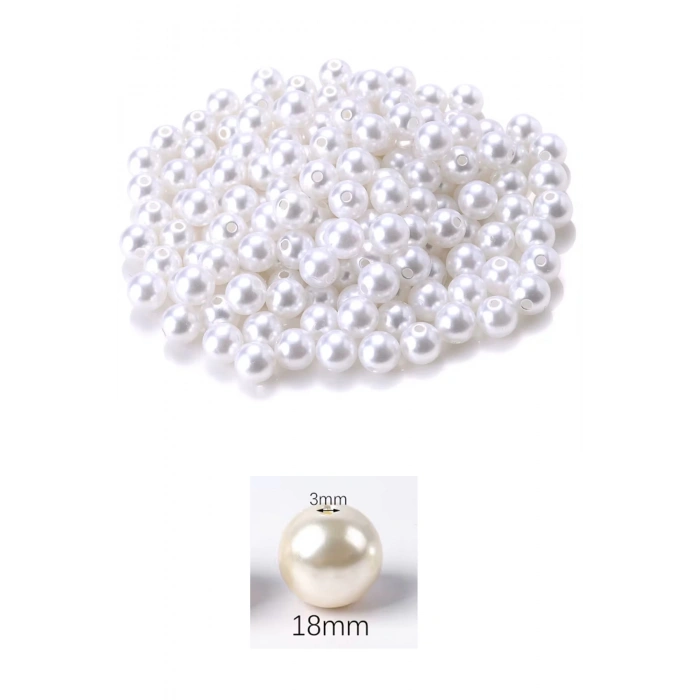 100 gram 18mm Beyaz Renk Plastik İnci Boncuk Çanta ve Takı Yapım Boncuğu (~22 adet)