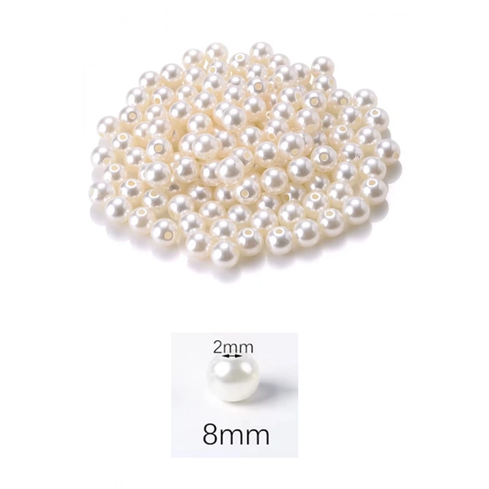 100 gram 8mm Krem Renk Plastik İnci Boncuk Çanta ve Takı Yapım Boncuğu (~320 adet)