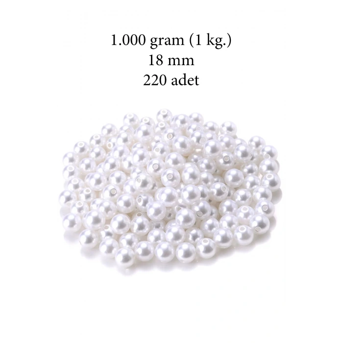 1.000 gram (1 kg.) 18mm Beyaz Renk Plastik İnci Boncuk Çanta ve Takı Yapım Boncuğu (~220 adet)
