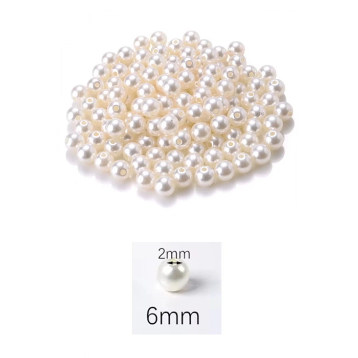 1.000 gram (1 kg.) 6mm Krem Renk Plastik İnci Boncuk Çanta ve Takı Yapım Boncuğu (~7.500 adet)