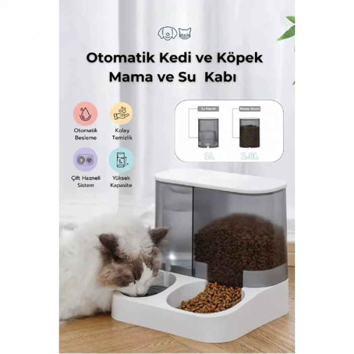 2si 1 Arada Otomatik Kedi Mama ve Su Kabı