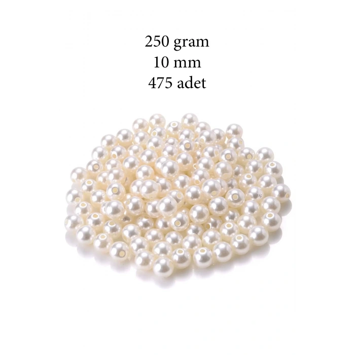 250 gram 10mm Krem Renk Plastik İnci Boncuk Çanta ve Takı Yapım Boncuğu (~475 adet)