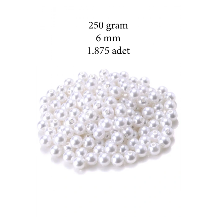 250 gram 6mm Beyaz Renk Plastik İnci Boncuk Çanta ve Takı Yapım Boncuğu (~1.875 adet)