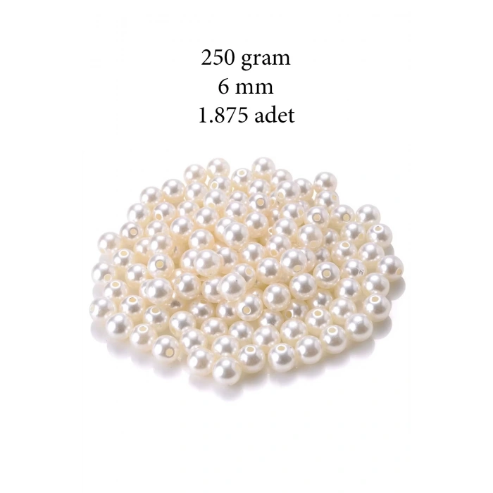250 gram 6mm Krem Renk Plastik İnci Boncuk Çanta ve Takı Yapım Boncuğu (~1.875 adet)