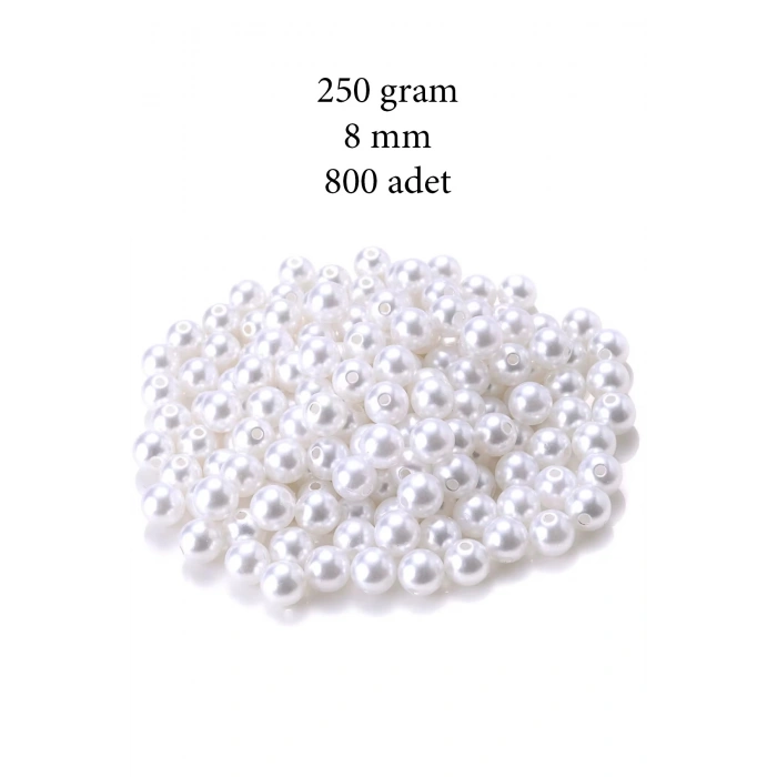 250 gram 8mm Beyaz Renk Plastik İnci Boncuk Çanta ve Takı Yapım Boncuğu (~800 adet)