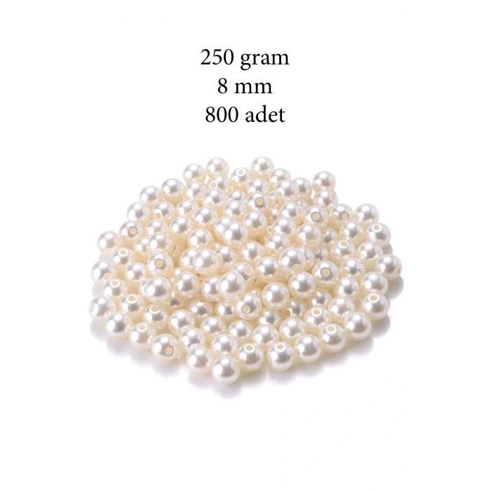 250 gram 8mm Krem Renk Plastik İnci Boncuk Çanta ve Takı Yapım Boncuğu (~800 adet)