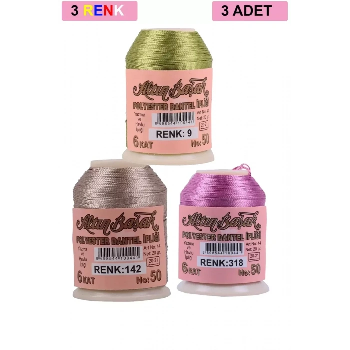3 Adet Altınbaşak Oya ve Dantel İpi 20 gr - Royaleks - No: 142 - 318 - 009