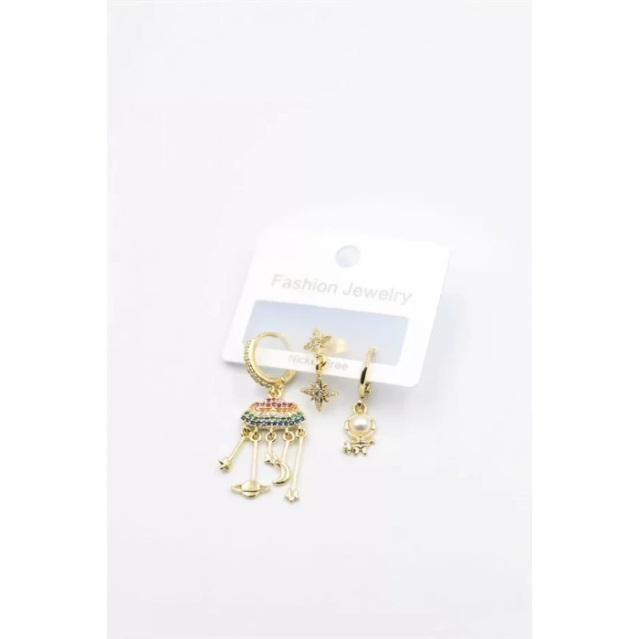 3lü Bulut Küpe - Altın