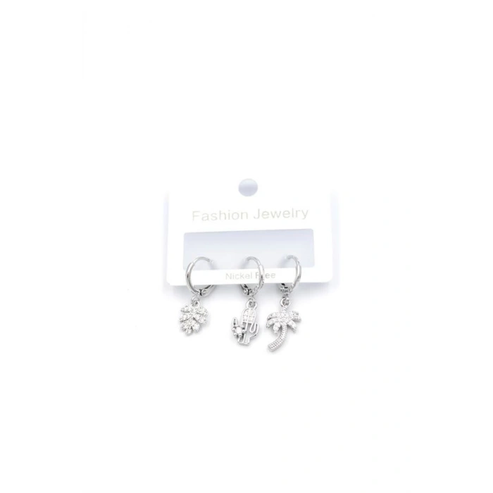 3lü Kaktüs Küpe - Gümüş