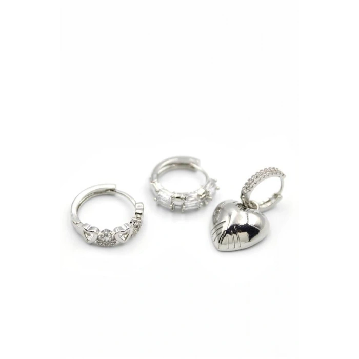 3lü Kalp Küpe - Gümüş