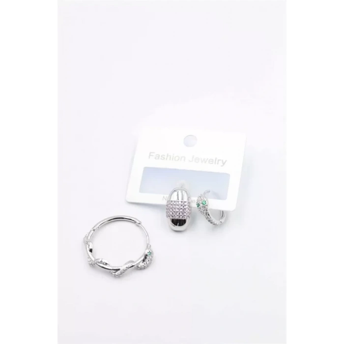 3lü Yılan Küpe - Gümüş