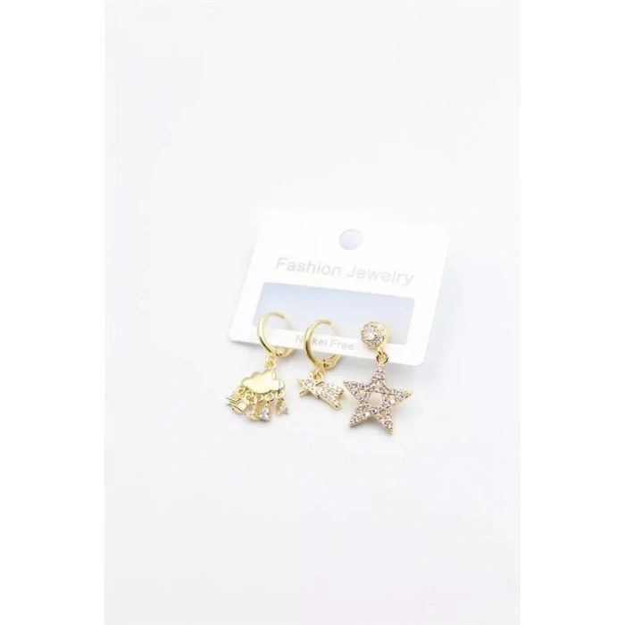 3lü Yıldız Küpe - Altın