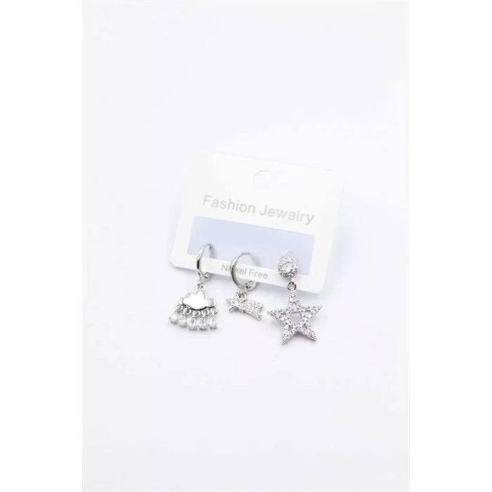 3lü Yıldız Küpe - Gümüş