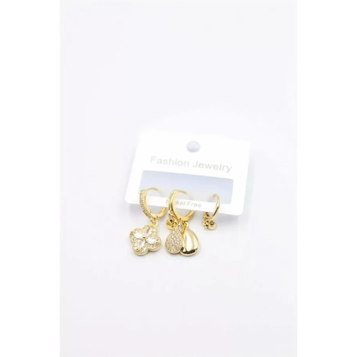 3lü Yonca Küpe - Altın