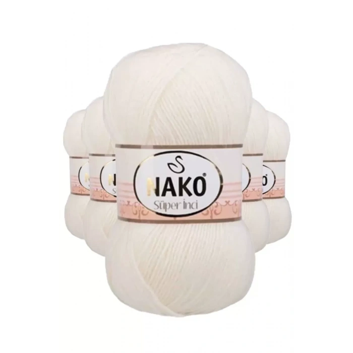 5 Adet Süper İnci El Örgü İpi 100 gr Ekru 300