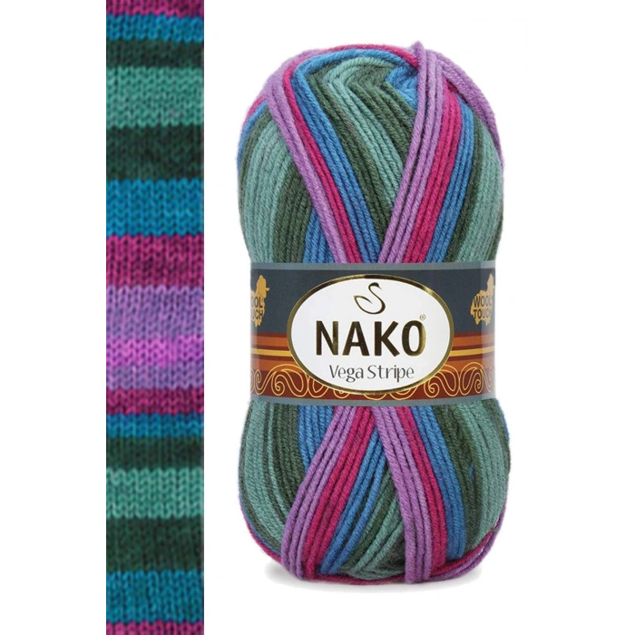 5 Adet Vega Stripe Premium Akrilik El Örgü İpi Yünü No: 82408