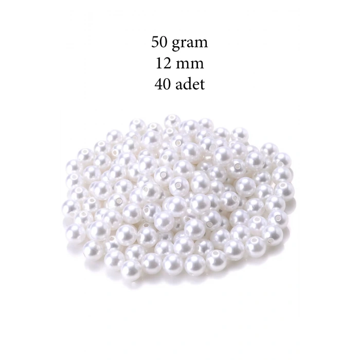 50 gram 12mm Beyaz Renk Plastik İnci Boncuk Çanta ve Takı Yapım Boncuğu (~40 adet)