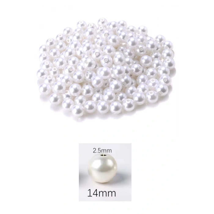 50 gram 14mm Beyaz Renk Plastik İnci Boncuk Çanta ve Takı Yapım Boncuğu (~27 adet)