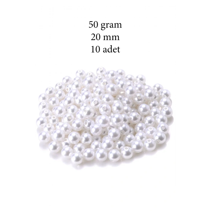 50 gram 20mm Beyaz Renk Plastik İnci Boncuk Çanta ve Takı Yapım Boncuğu (~10 adet)