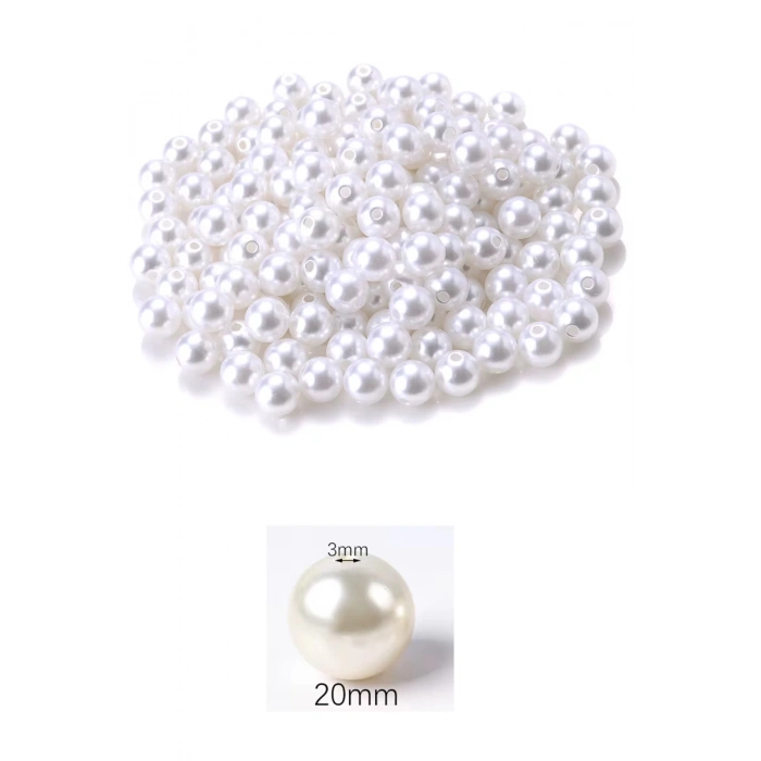 50 gram 20mm Beyaz Renk Plastik İnci Boncuk Çanta ve Takı Yapım Boncuğu (~10 adet)