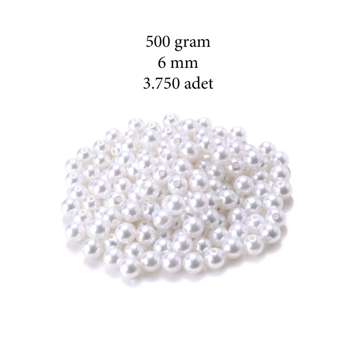 500 gram 6mm Beyaz Renk Plastik İnci Boncuk Çanta ve Takı Yapım Boncuğu (~3.750 adet)