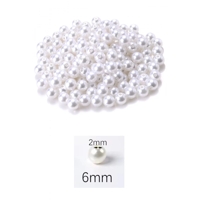 500 gram 6mm Beyaz Renk Plastik İnci Boncuk Çanta ve Takı Yapım Boncuğu (~3.750 adet)