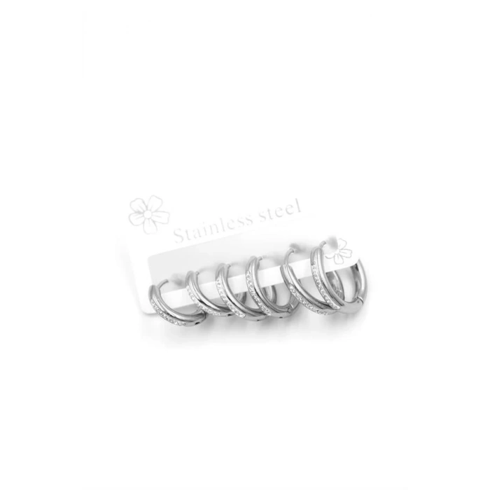 6lı Çelik Halka Küpe - Gümüş