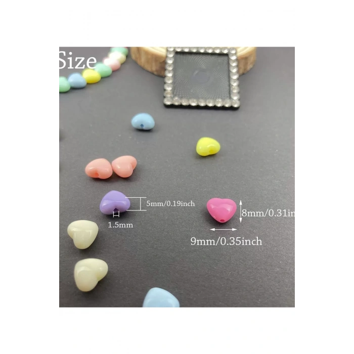 60 gr (300 adet) Şeker Rengi Akrilik Kalp Boncuklar Renkli Karışık Plastik Pastel Boncuklar Ara Boncuk Kalp Şekilli Kolye Bilezik için