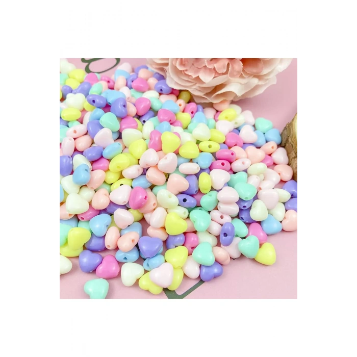60 gr (300 adet) Şeker Rengi Akrilik Kalp Boncuklar Renkli Karışık Plastik Pastel Boncuklar Ara Boncuk Kalp Şekilli Kolye Bilezik için