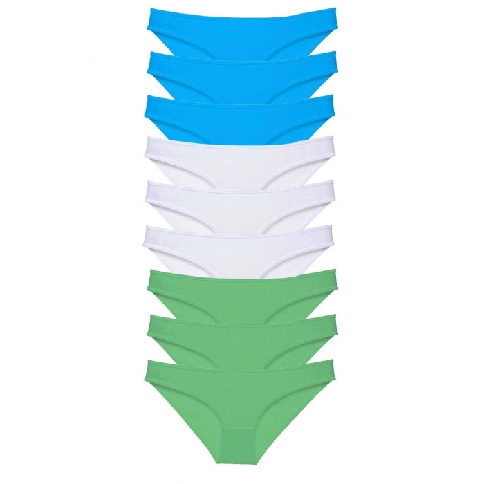 9 adet Süper Eko Set Likralı Kadın Slip Külot Yeşil Beyaz Mavi