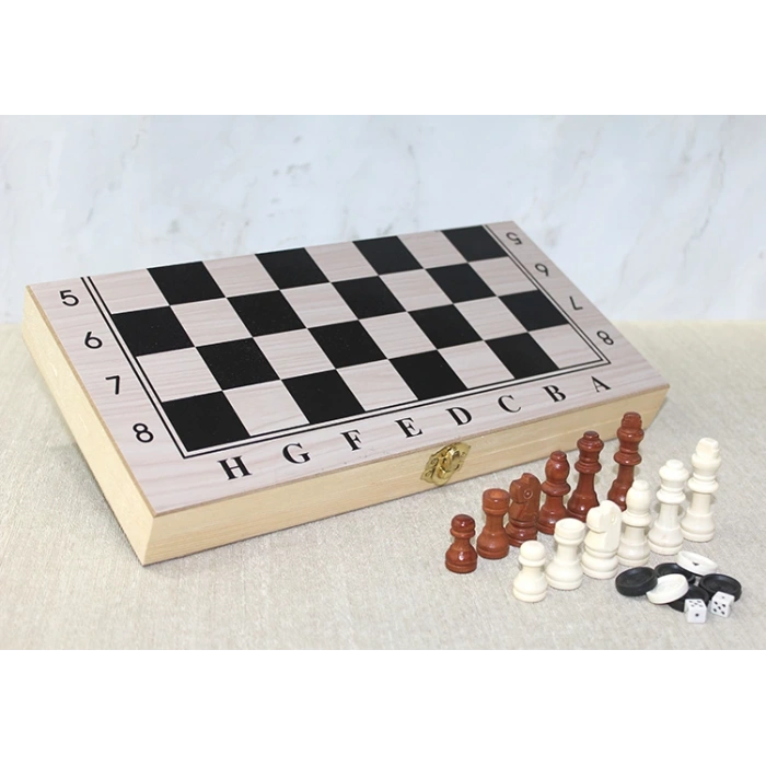 Ahşap Kutulu Satranç Tavla Seti Model 2