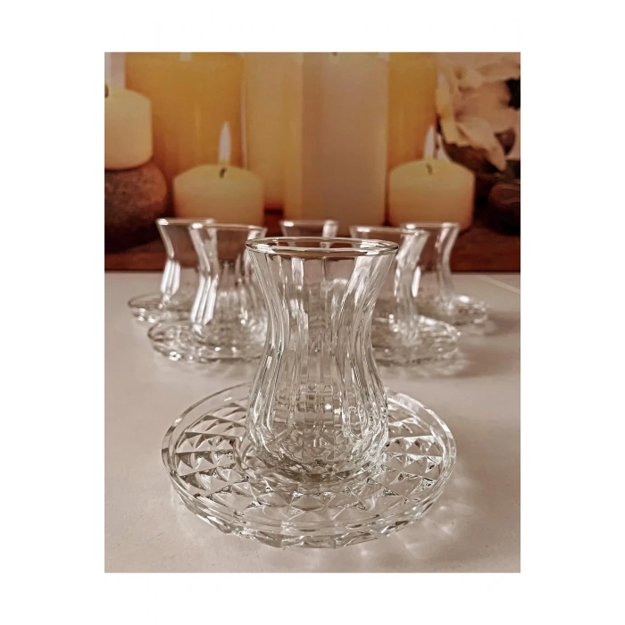 Alin Adela 6lı Cam Çay Tabağı Çay Tabak Altlığı Royaleks-RYG8030